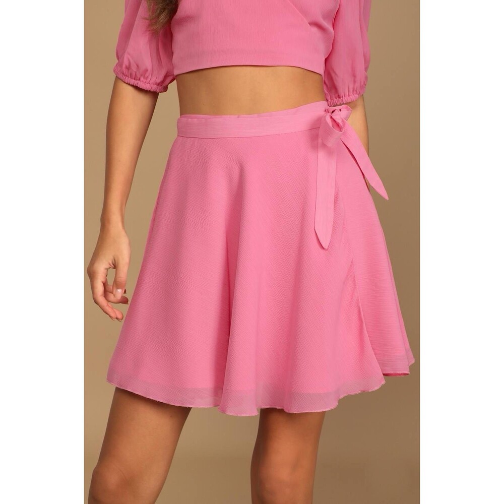 Lulus Size Medium Just As Loveable Bubblegum Pink Wrap Chiffon Mini Skirt